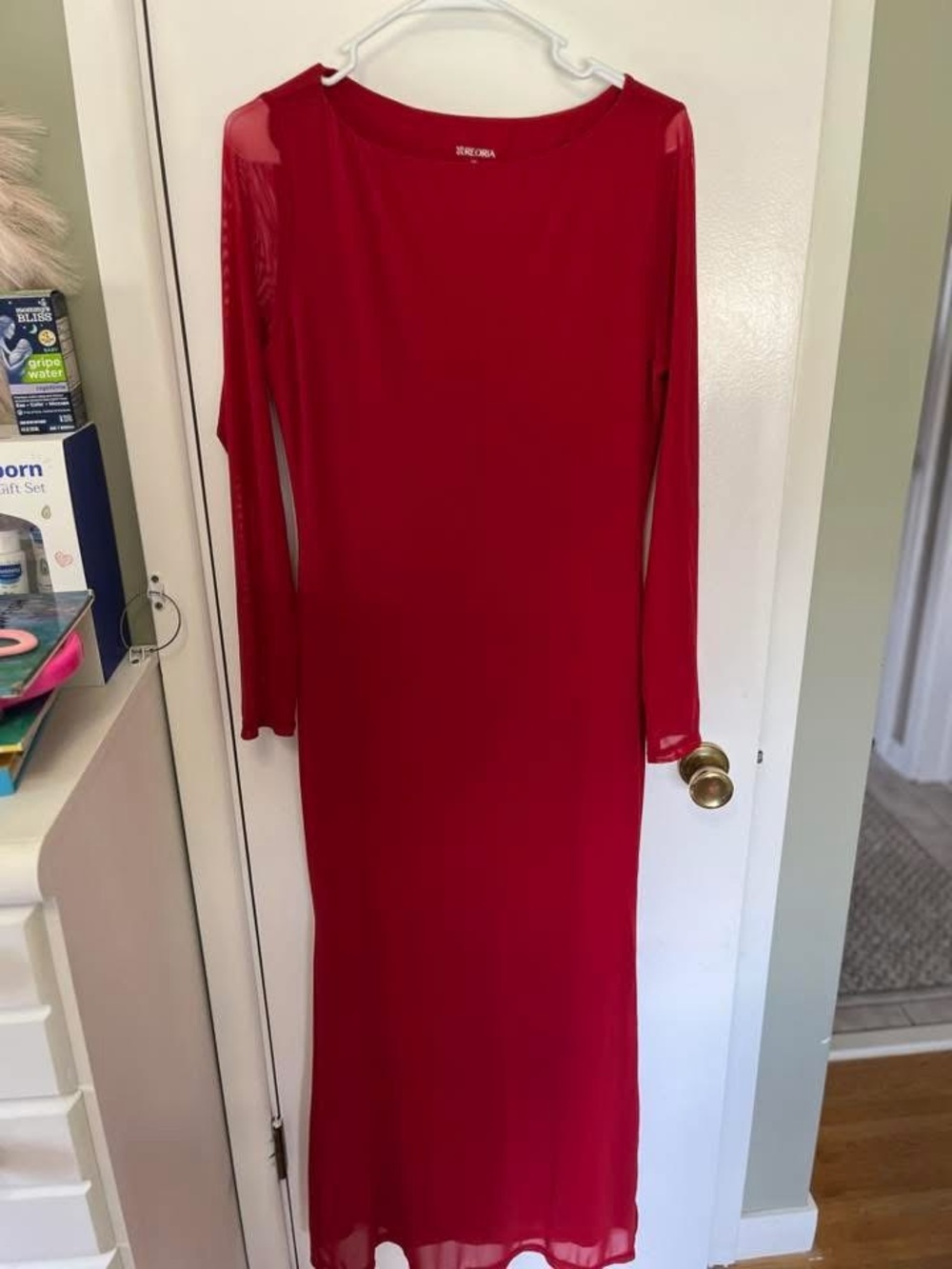 Red Long Sleeve Maternity Bodycon Dress - Picture 2 of 2
